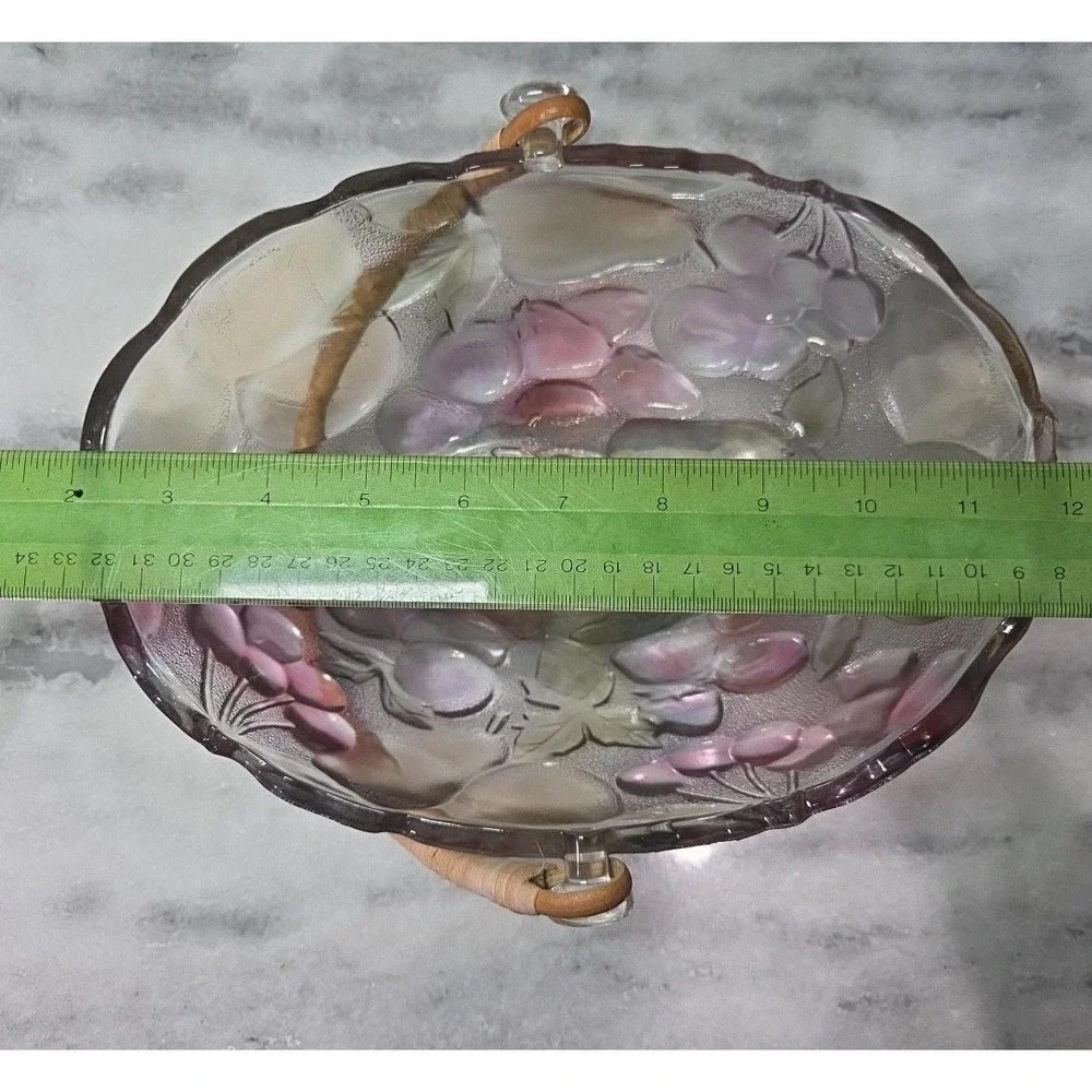 Home Interiors Multicolor Garden Themed Glass Basket Vintage Rattan Handle Decor